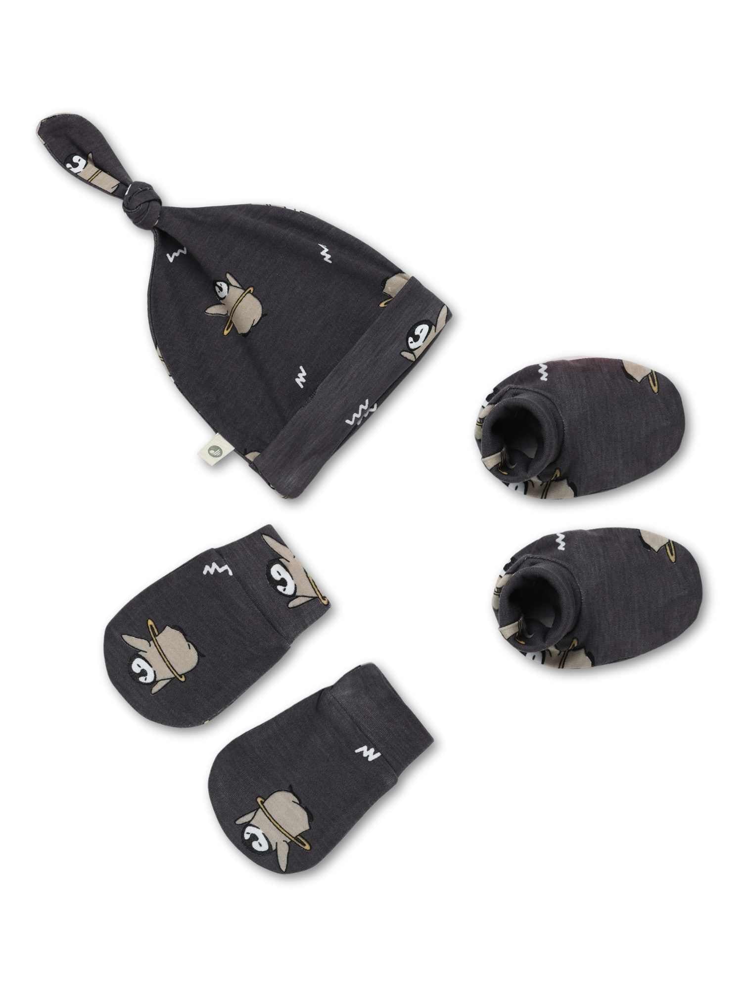 newborn baby bamboo cap mittens socks combo - prints