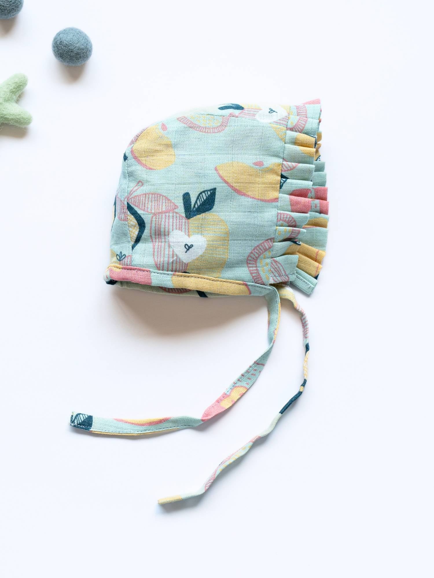 newborn bamboo muslin bonnet cap - abstract world