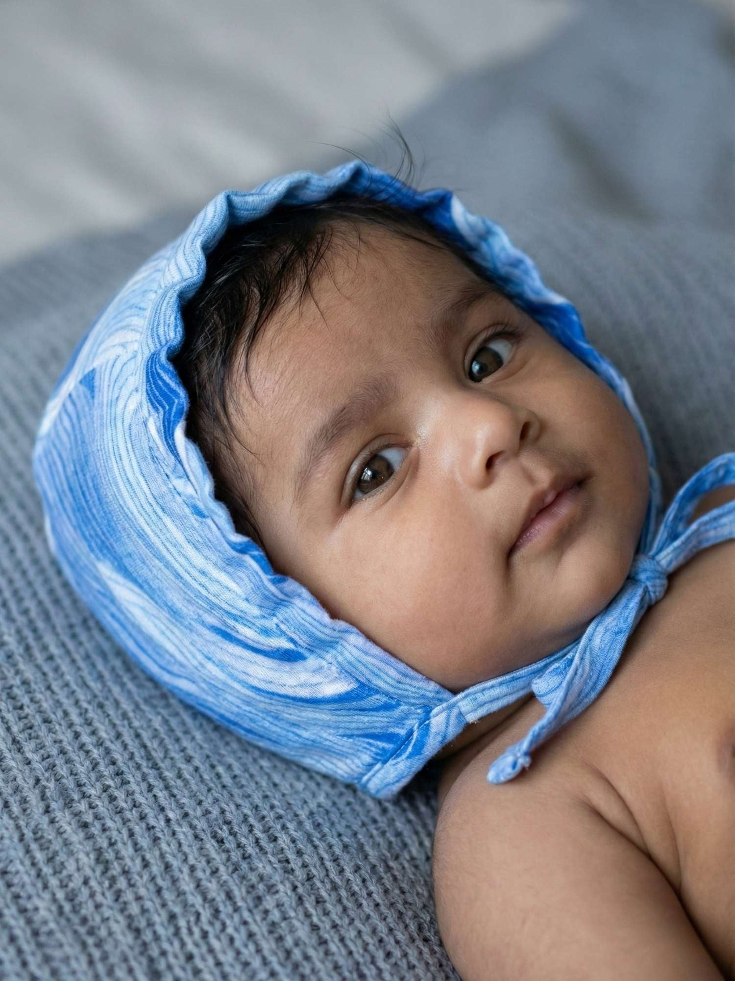 newborn bamboo muslin bonnet cap - abstract world