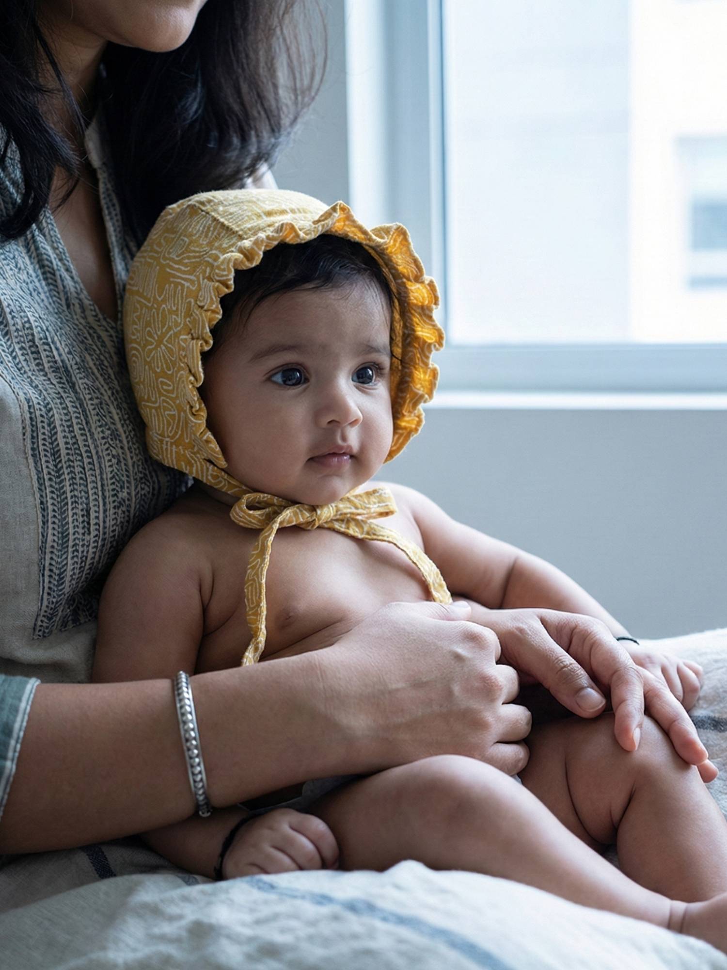 newborn bamboo muslin bonnet cap - abstract world