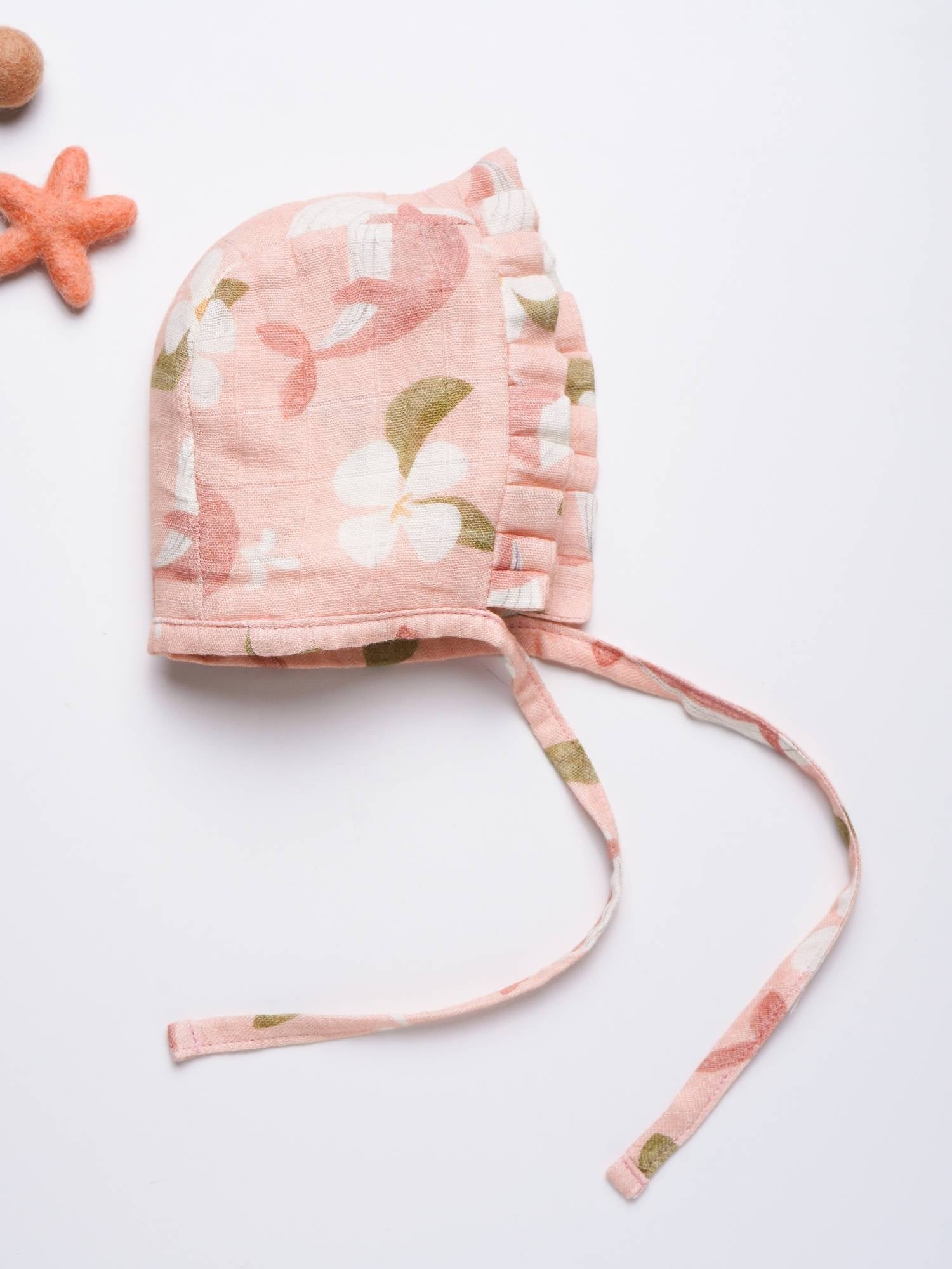 newborn bamboo muslin bonnet cap - by the sea