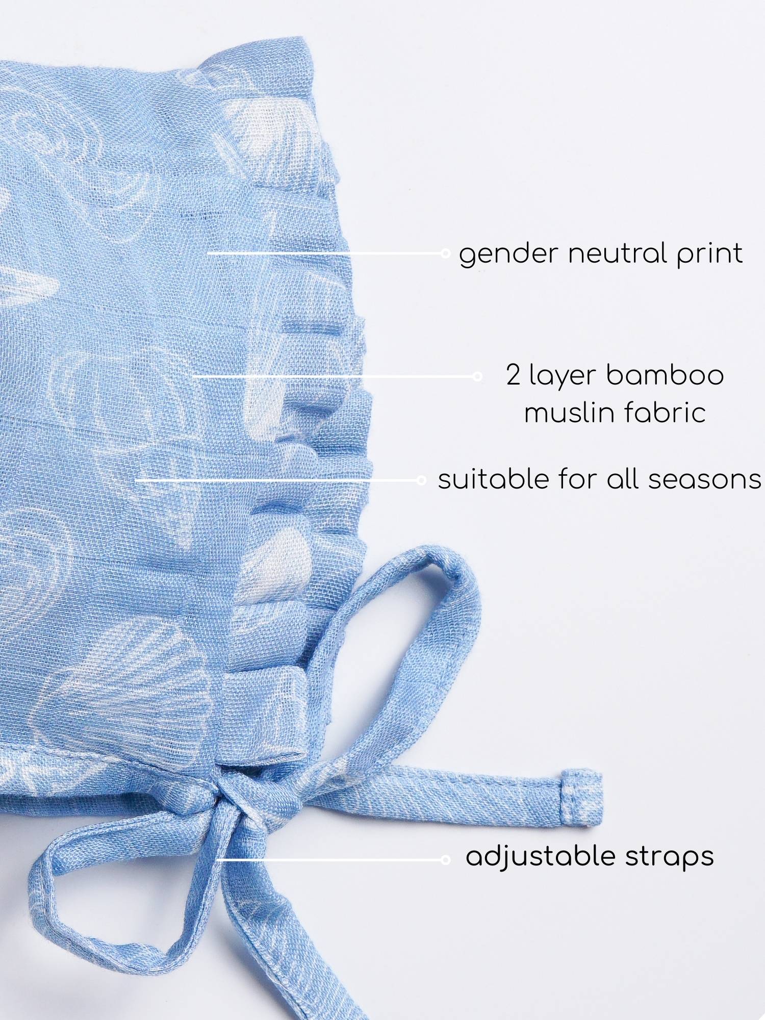 newborn bamboo muslin bonnet cap - by the sea