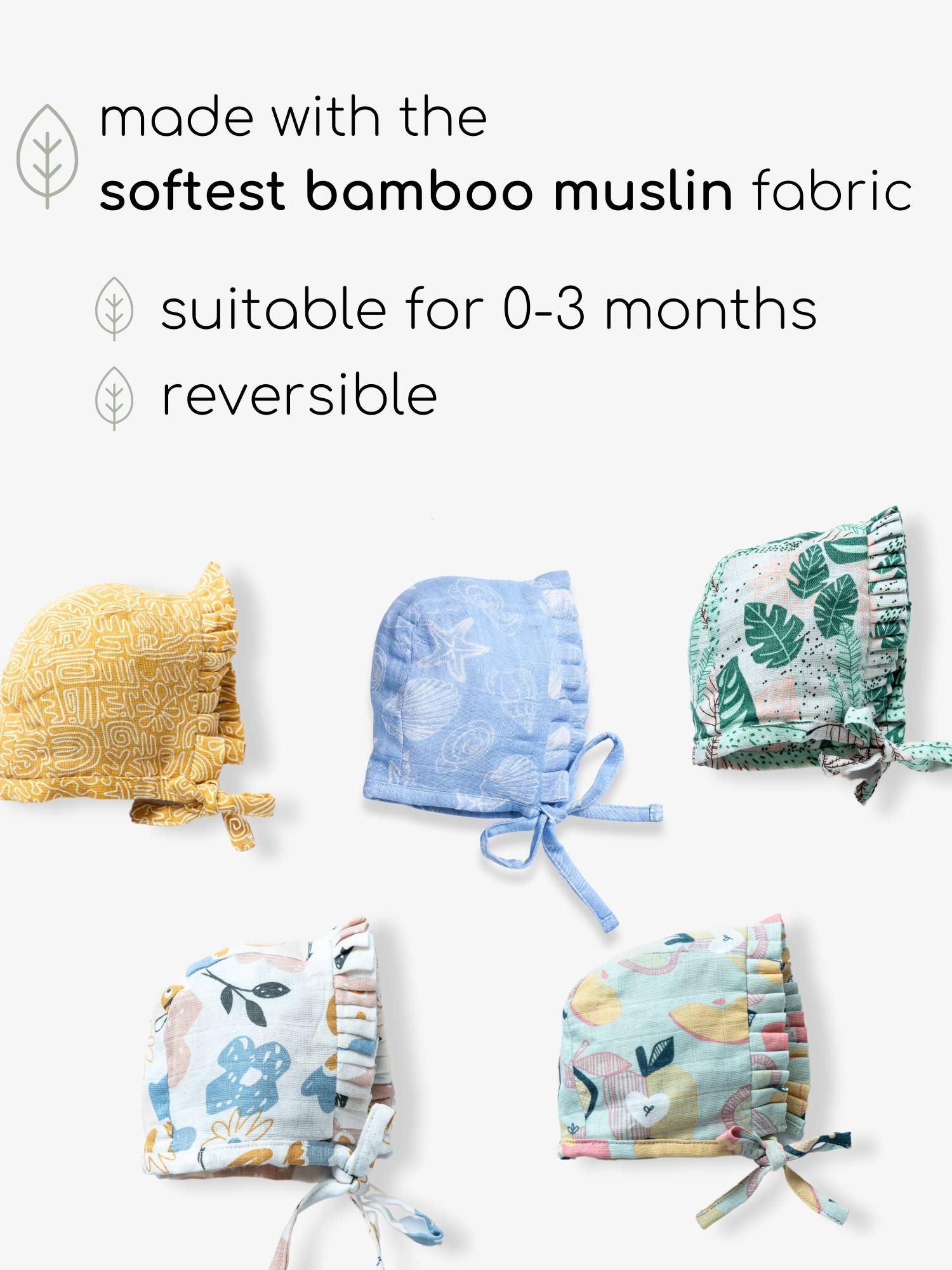 newborn bamboo muslin bonnet cap - by the sea
