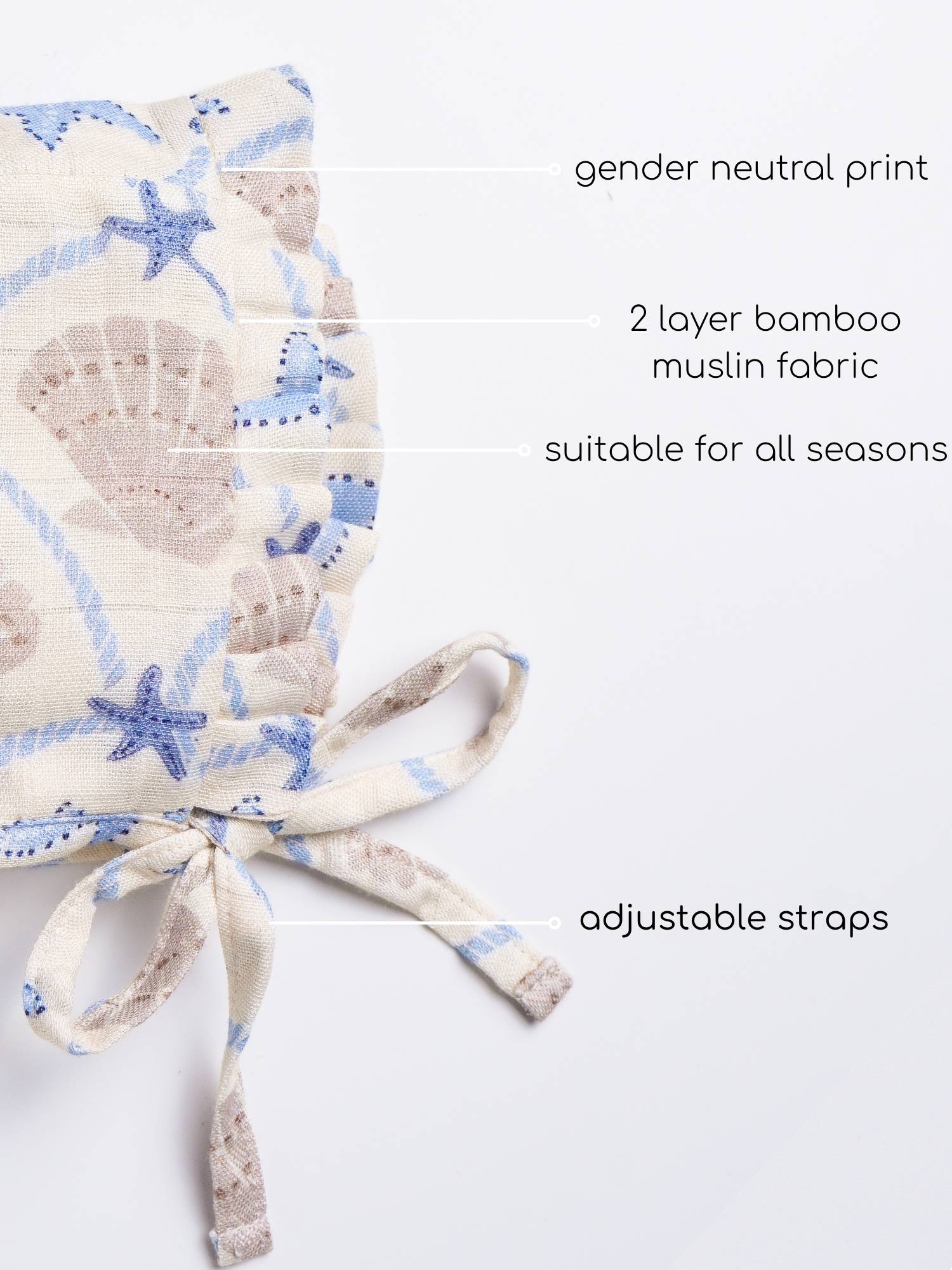 newborn bamboo muslin bonnet cap - by the sea