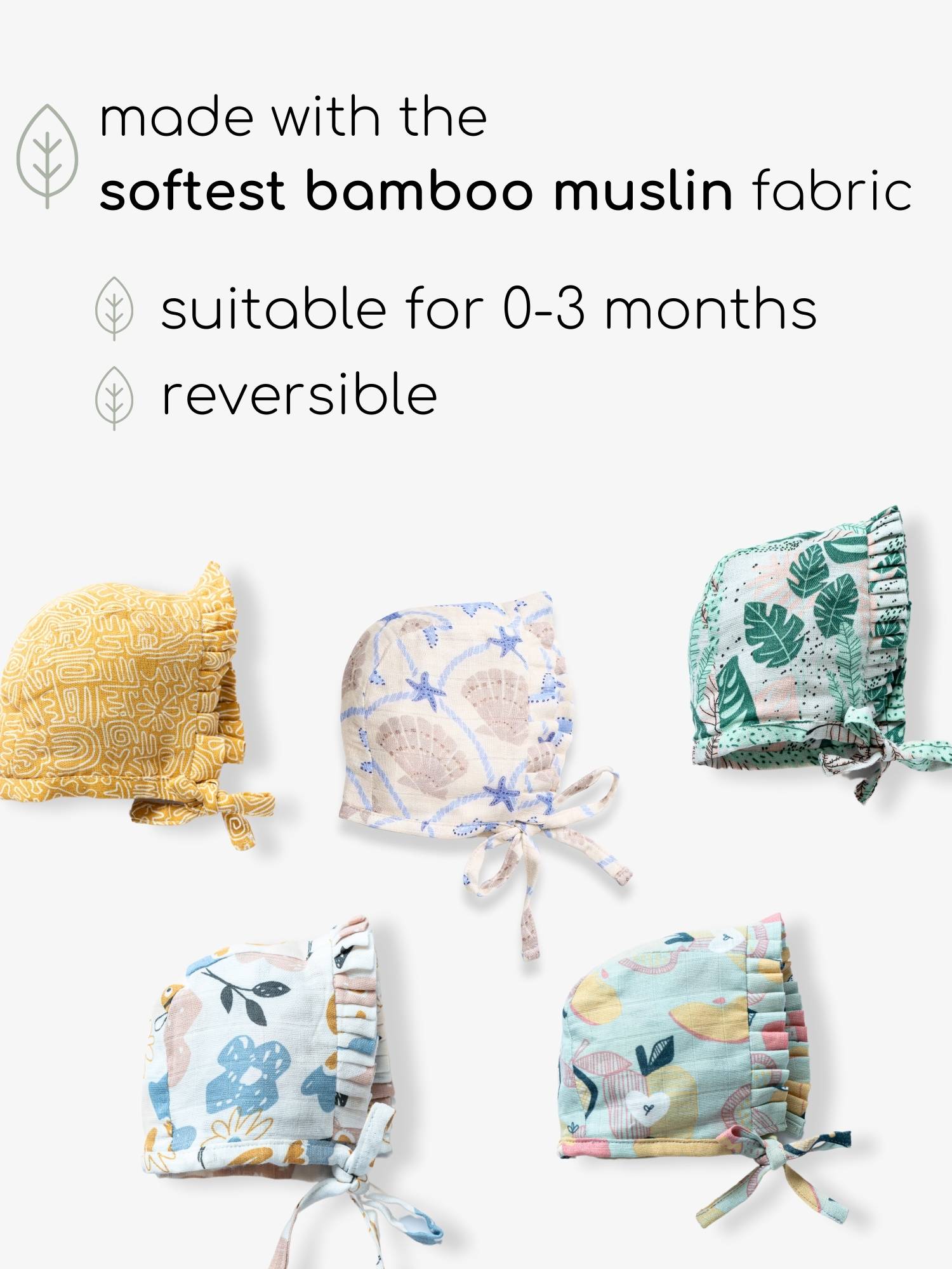 newborn bamboo muslin bonnet cap - by the sea