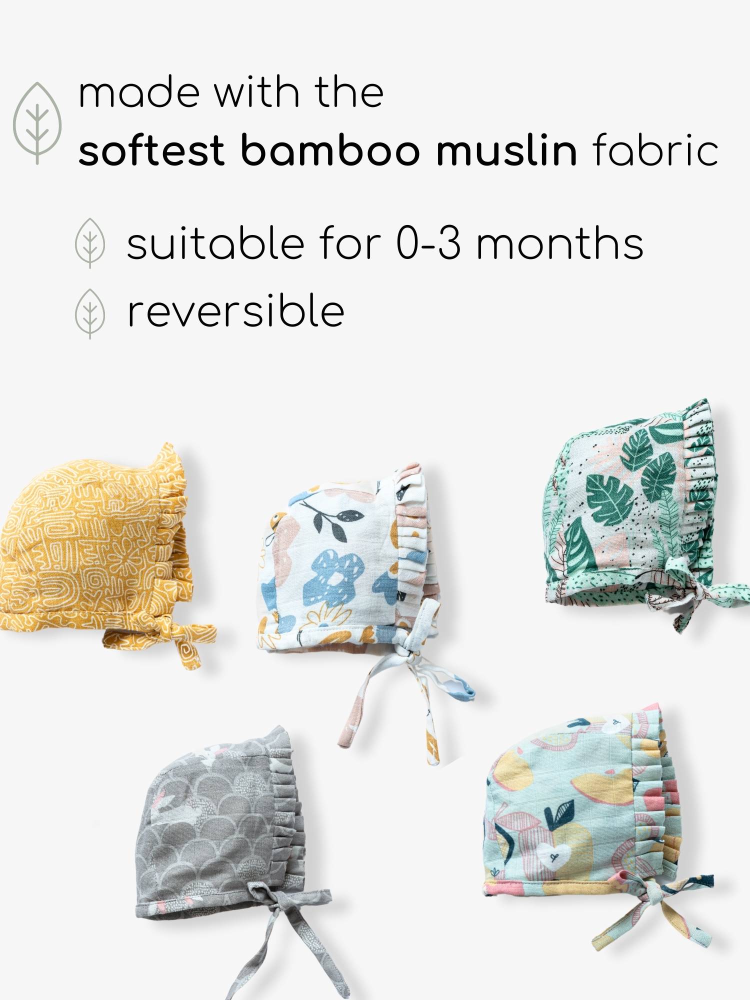 newborn bamboo muslin bonnet cap - enchanted garden