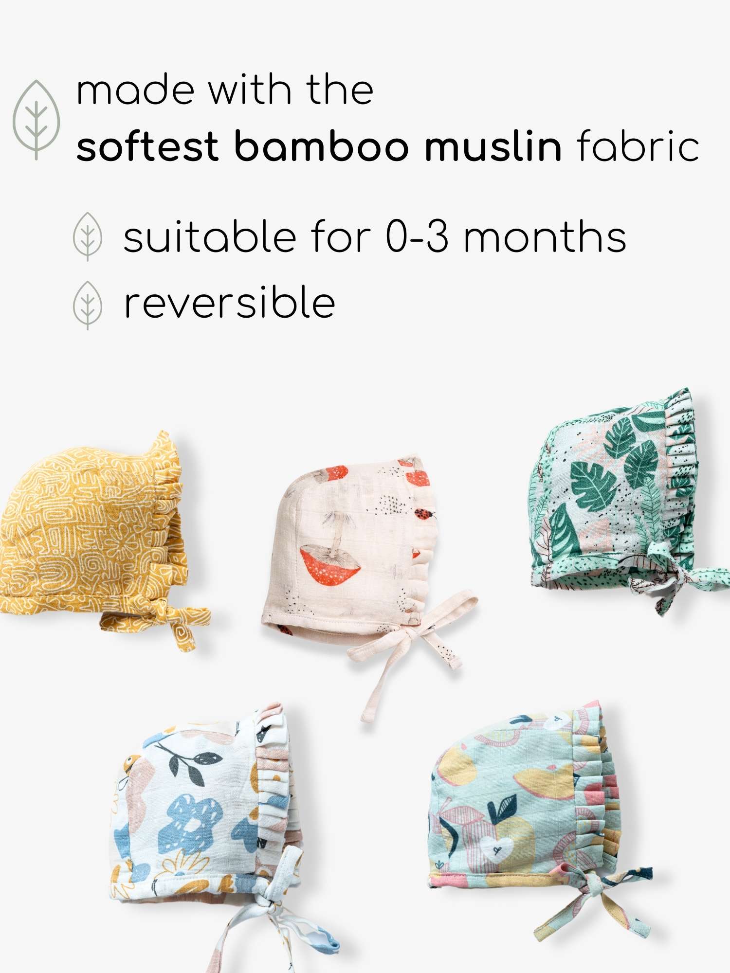 newborn bamboo muslin bonnet cap - enchanted garden