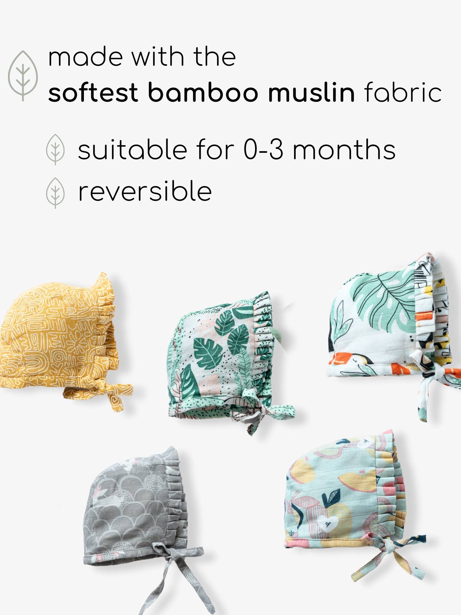 newborn bamboo muslin bonnet cap - enchanted garden