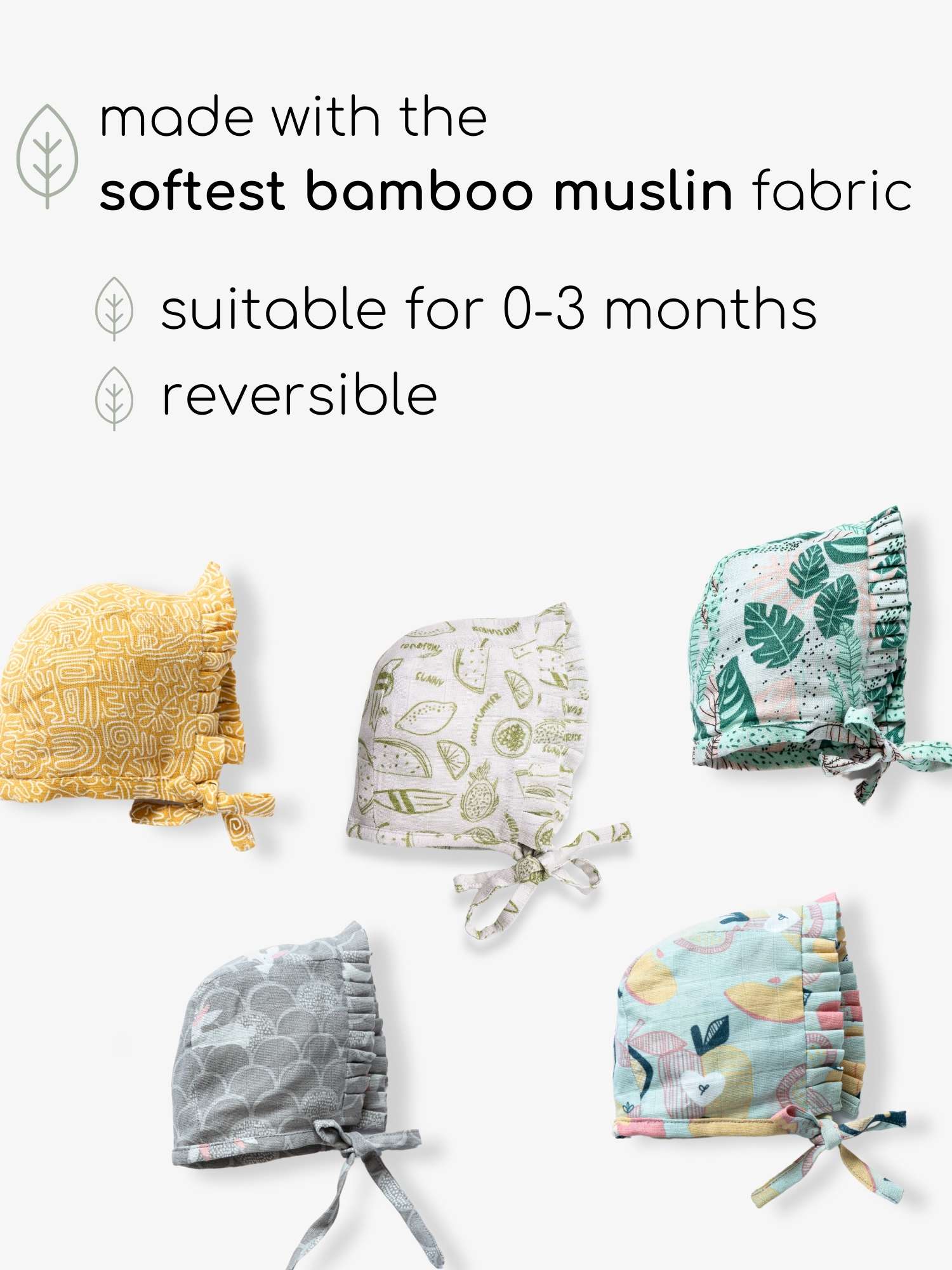 newborn bamboo muslin bonnet cap - enchanted garden