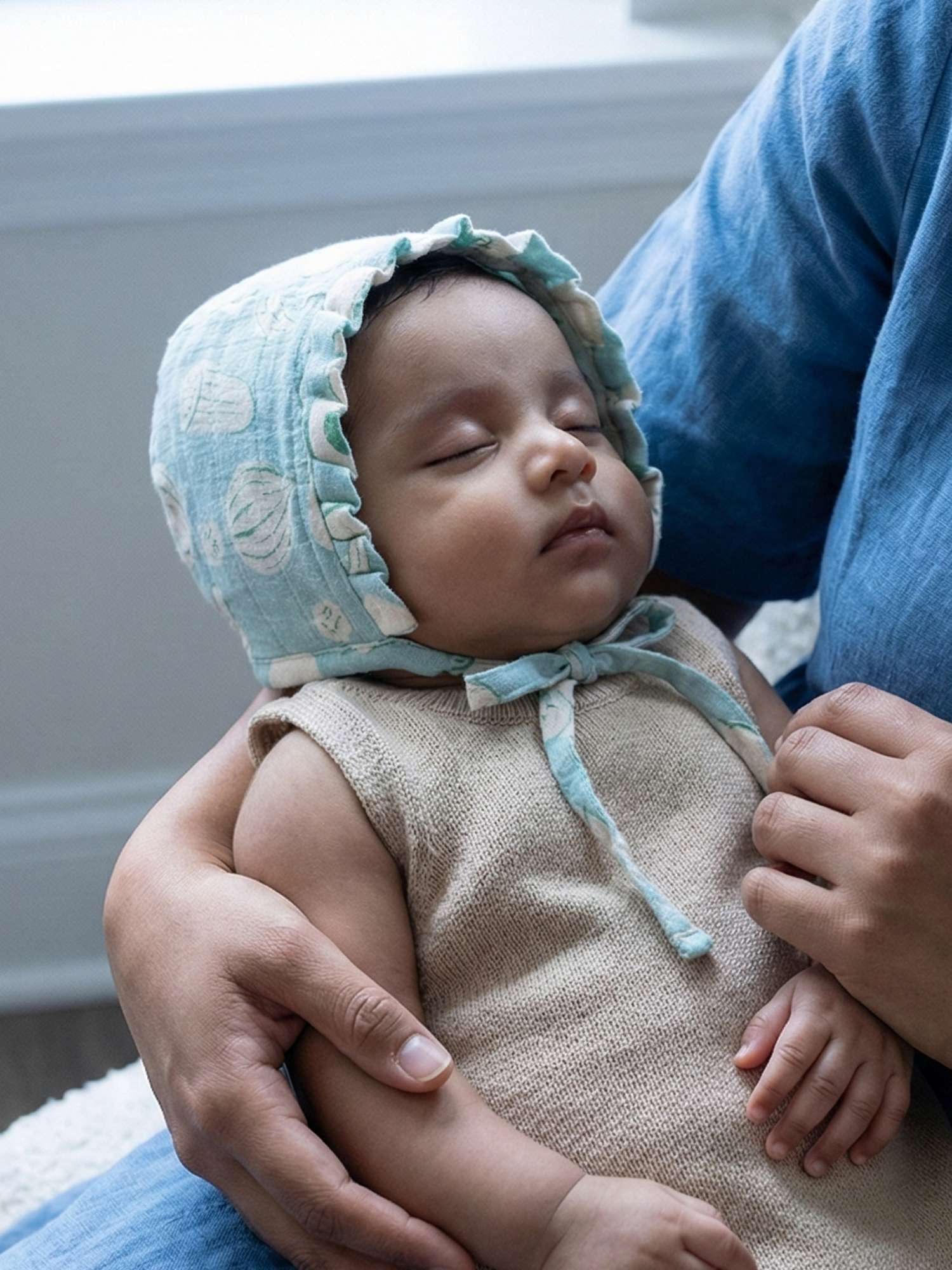 newborn bamboo muslin bonnet cap - enchanted garden