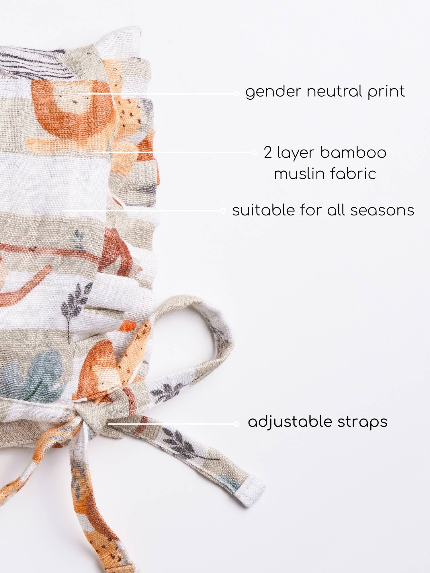 newborn bamboo muslin bonnet cap - into the wild