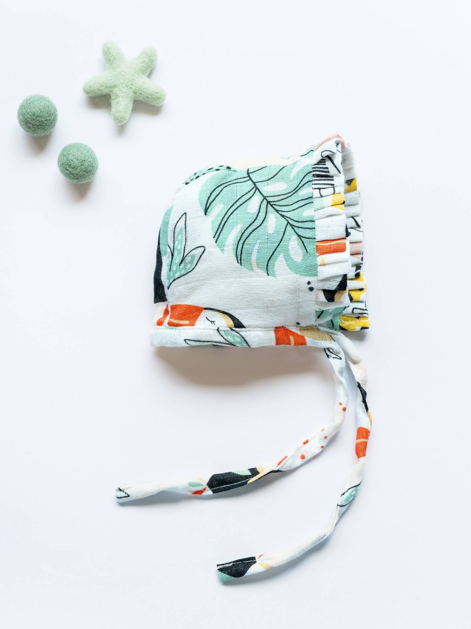 newborn bamboo muslin bonnet cap - into the wild