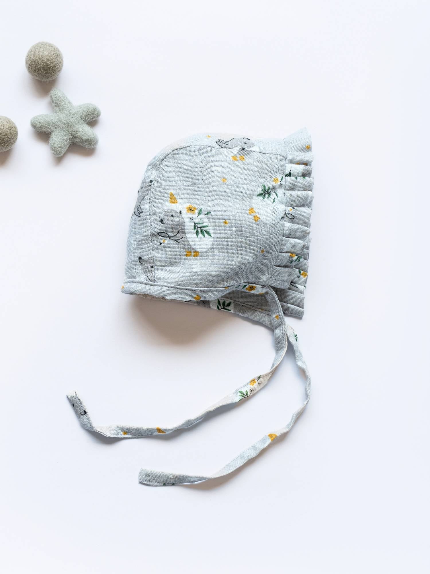 newborn bamboo muslin bonnet cap - into the wild
