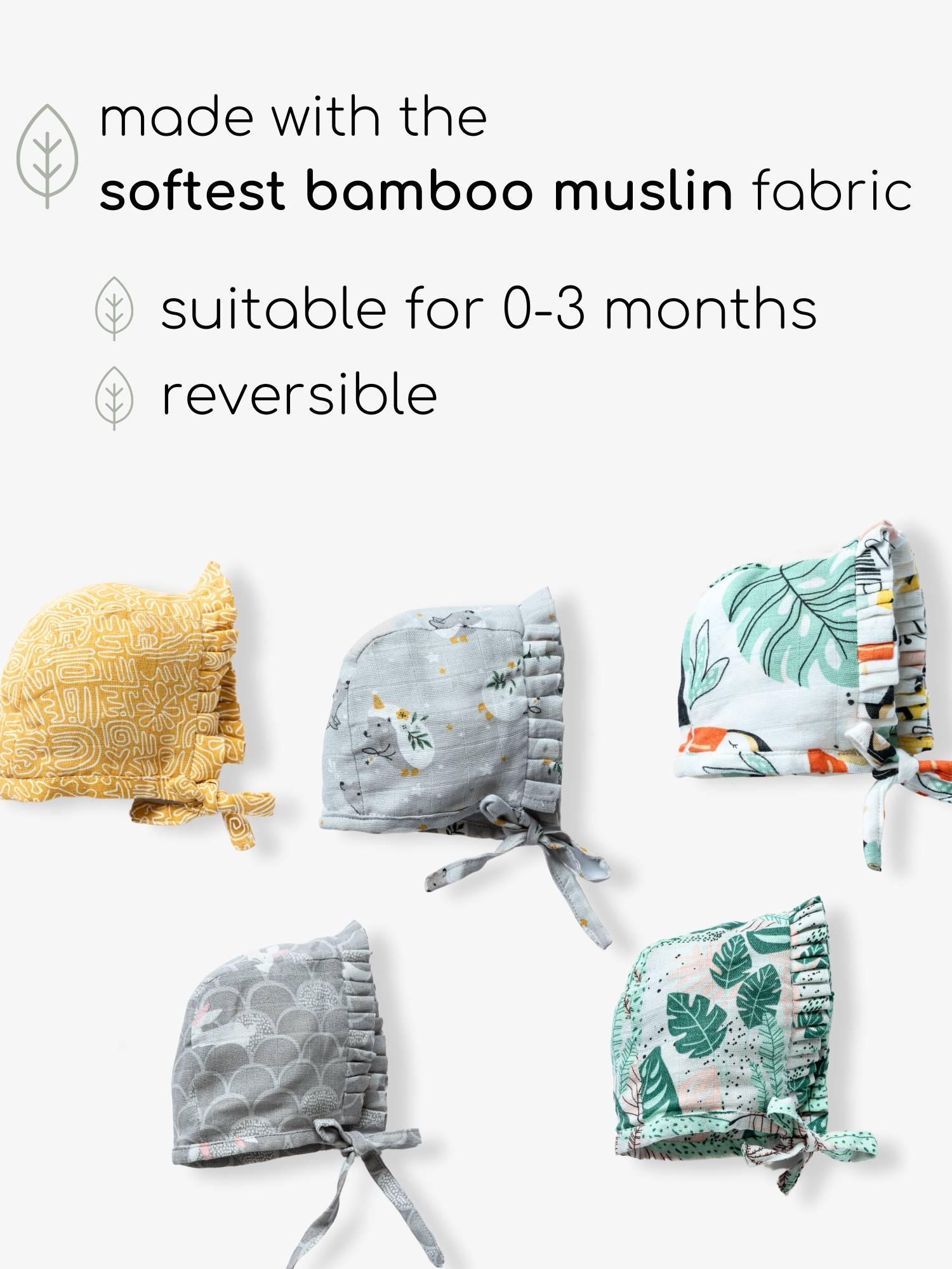 newborn bamboo muslin bonnet cap - into the wild