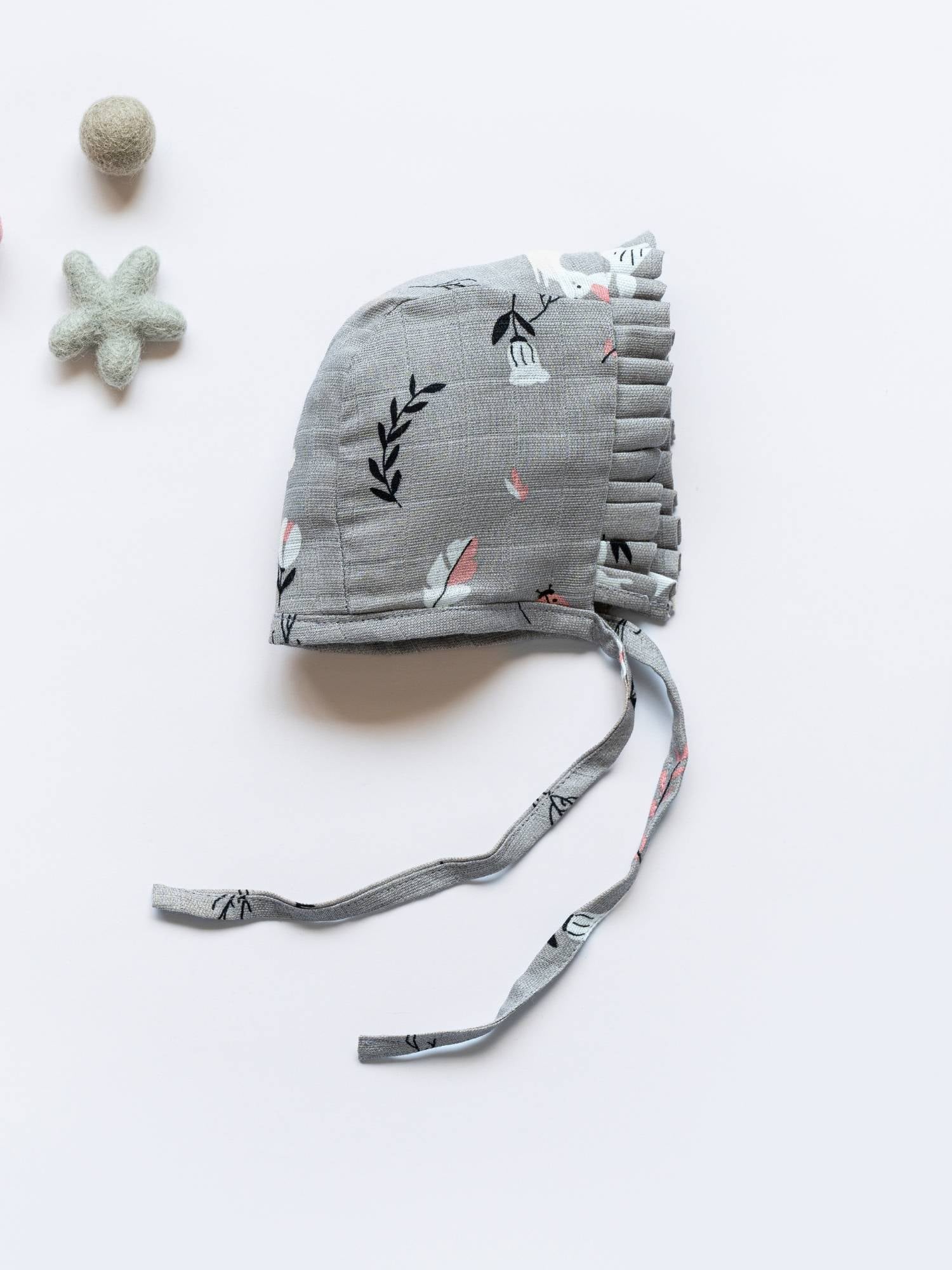 newborn bamboo muslin bonnet cap - into the wild