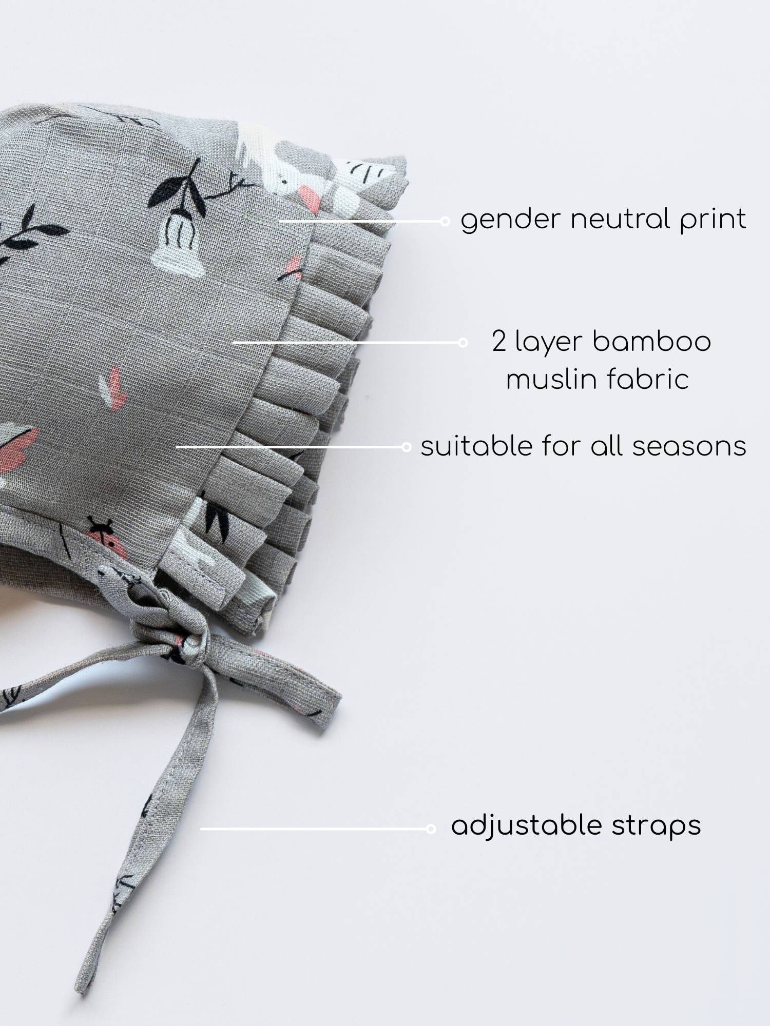 newborn bamboo muslin bonnet cap - into the wild