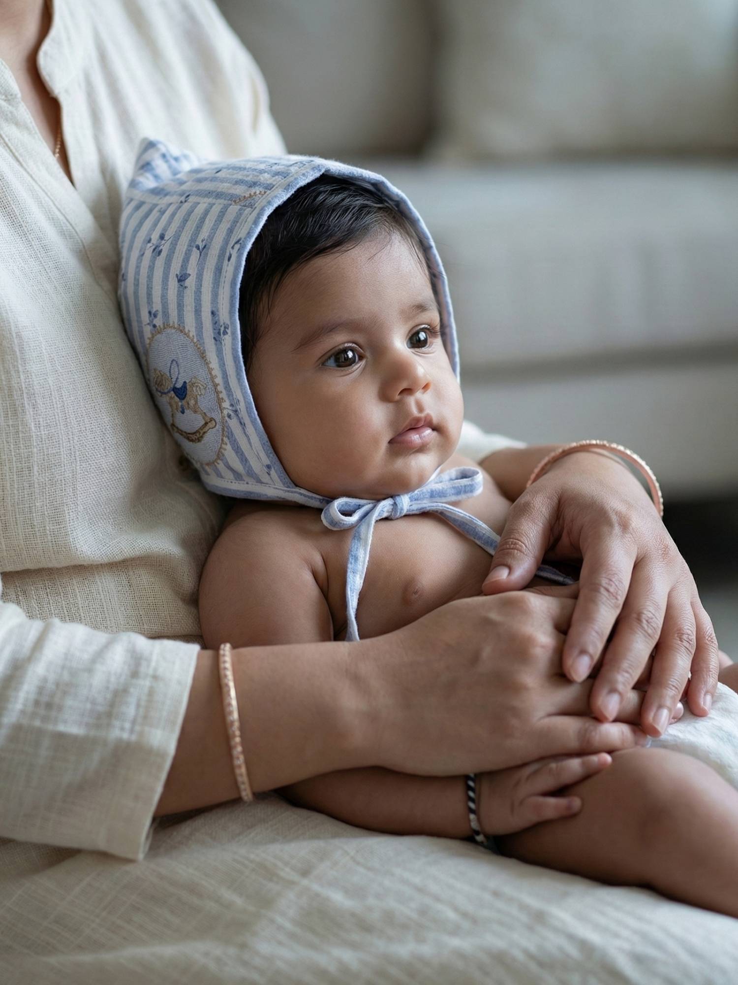 newborn bamboo muslin bonnet cap - into the wild