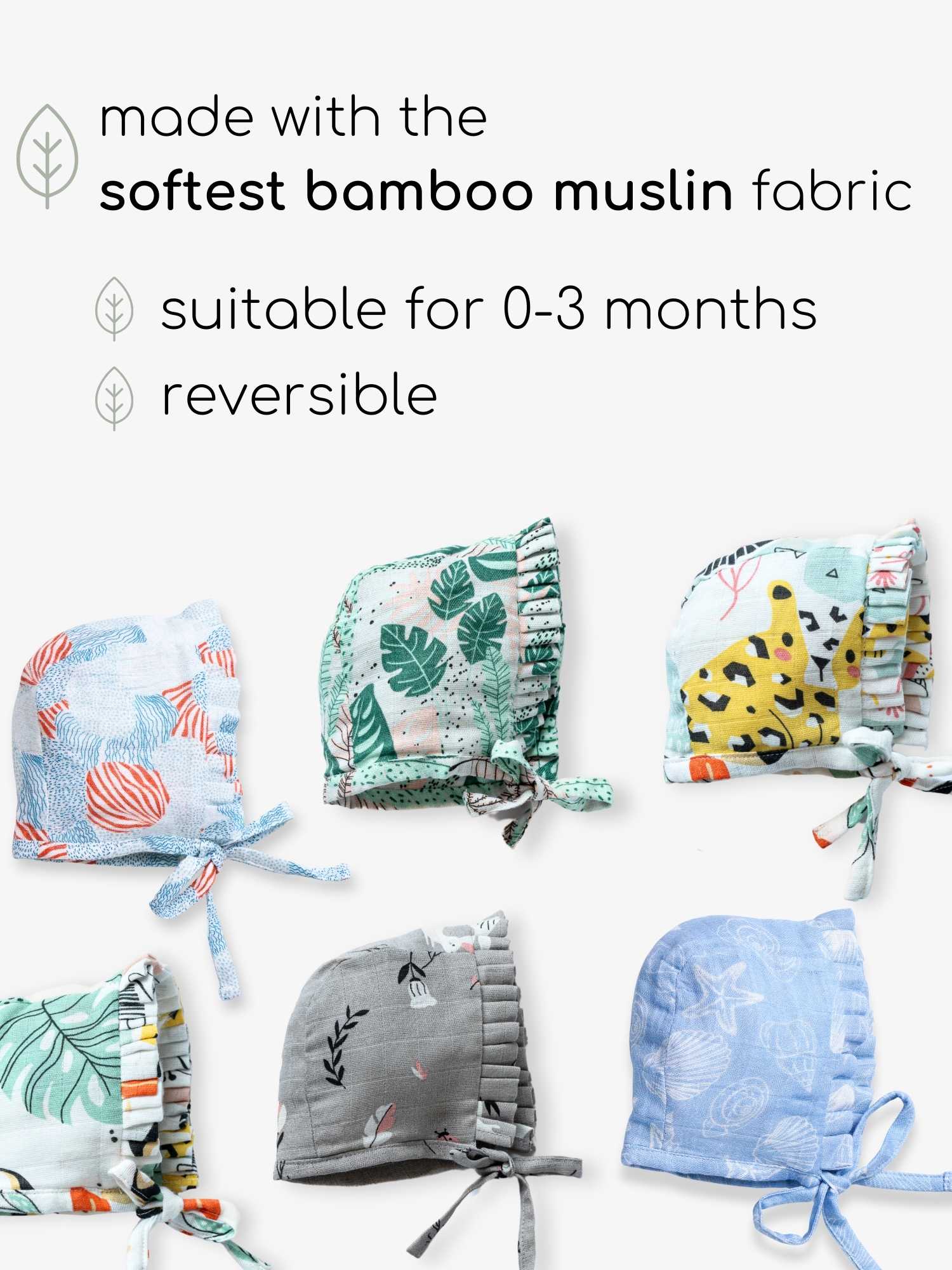 newborn bamboo muslin bonnet cap set of 3