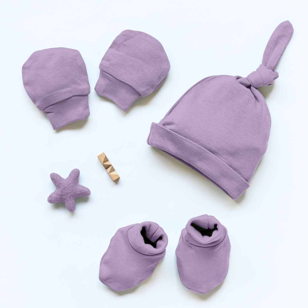 newborn baby bamboo cap mittens socks combo - solid colours
