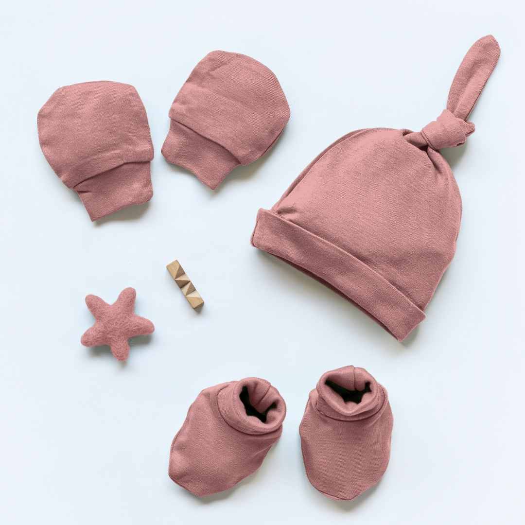 newborn baby bamboo cap mittens socks combo - solid colours