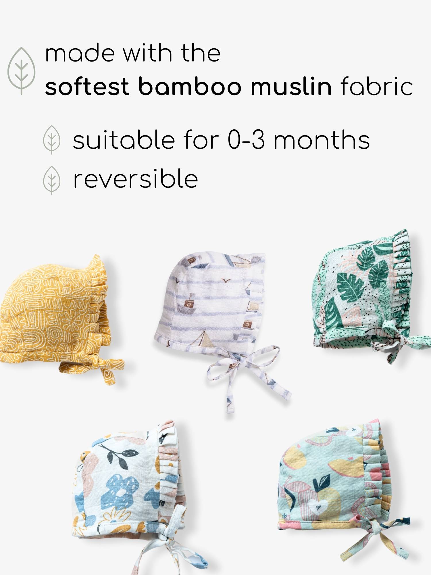 newborn bamboo muslin bonnet cap - by the sea