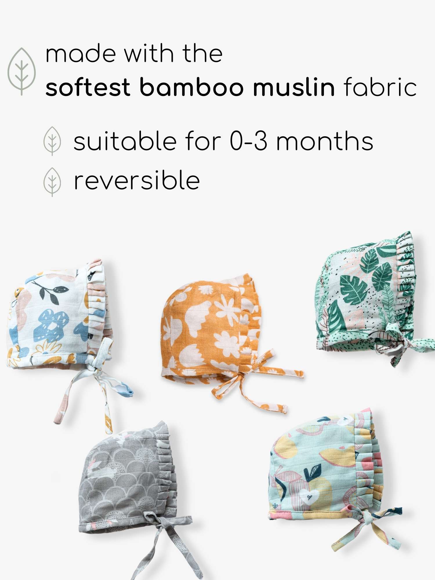 newborn bamboo muslin bonnet cap - enchanted garden