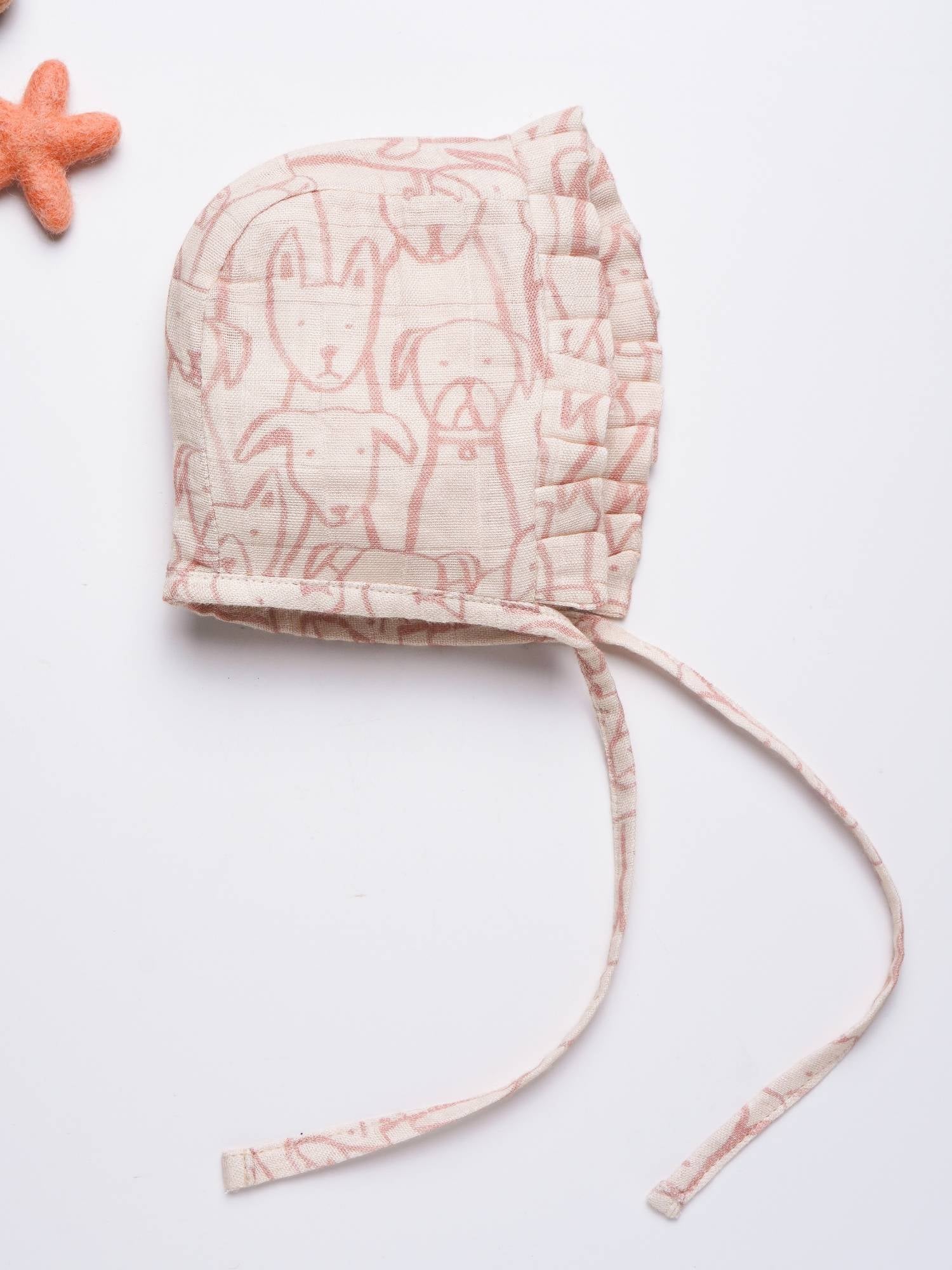 newborn bamboo muslin bonnet cap - into the wild