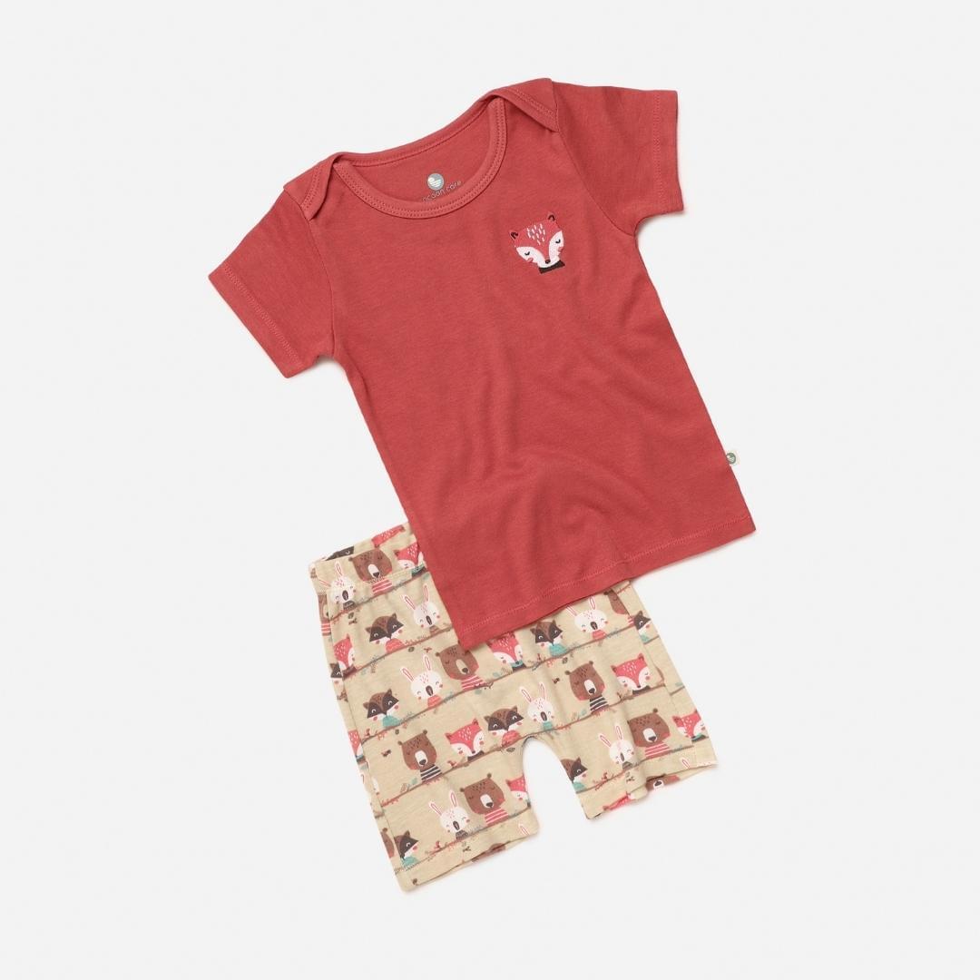 bamboo solid t-shirt & printed shorts set