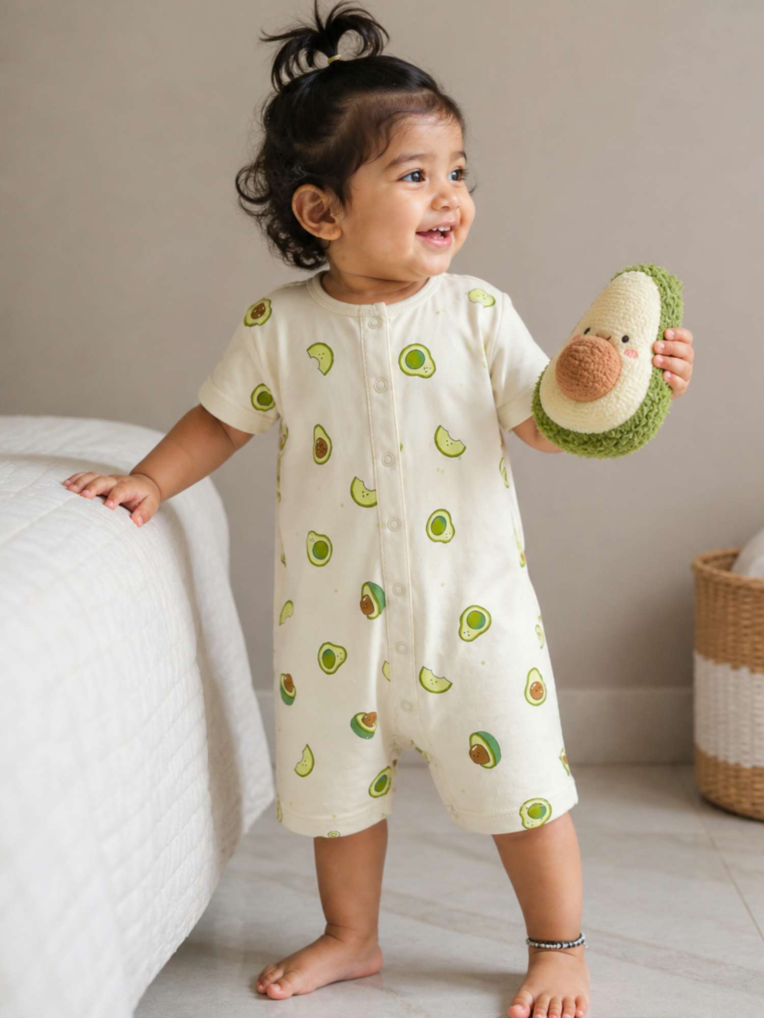 short sleeve bamboo knit romper with snap buttons