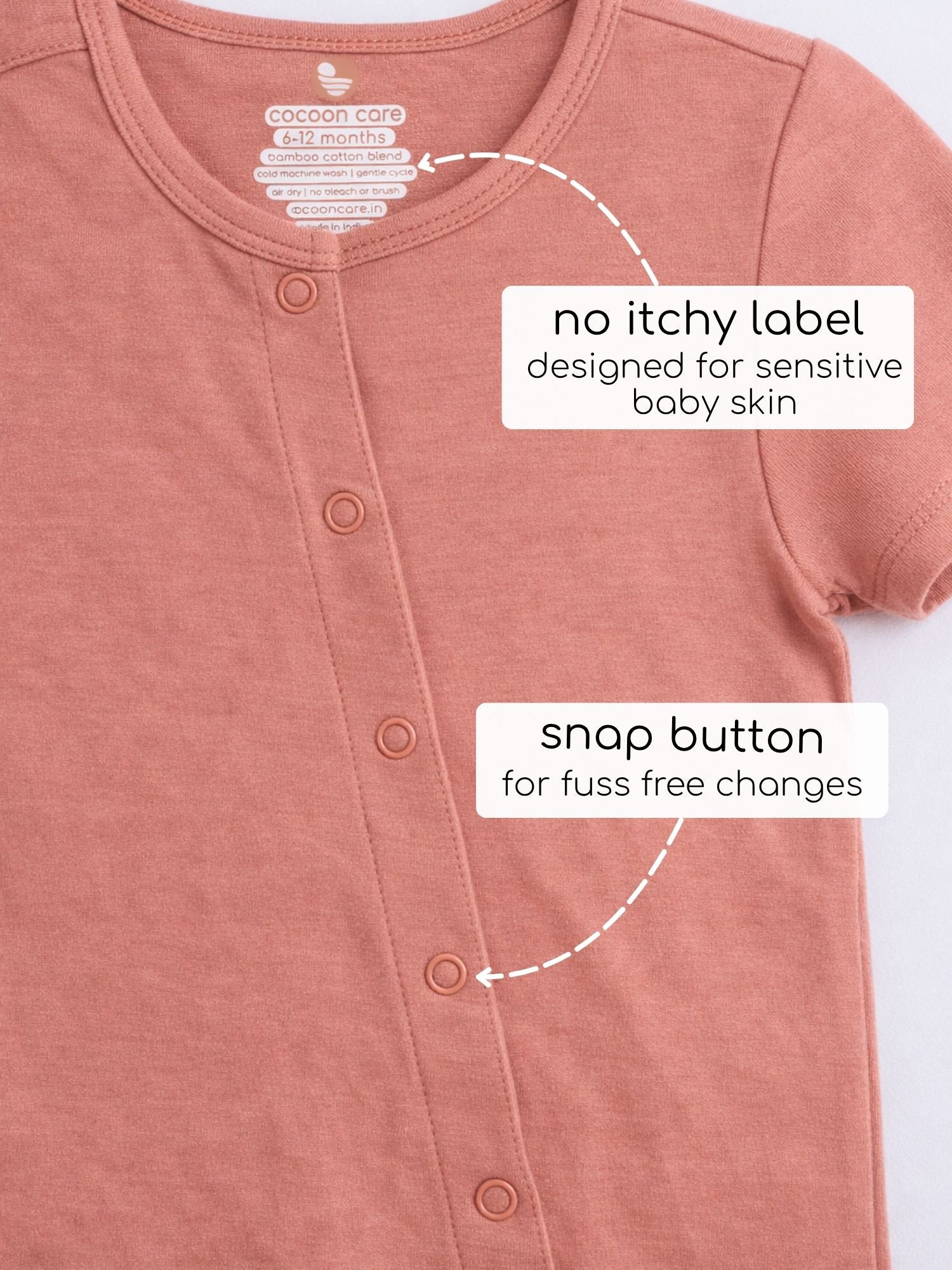 short sleeve bamboo knit romper with snap buttons