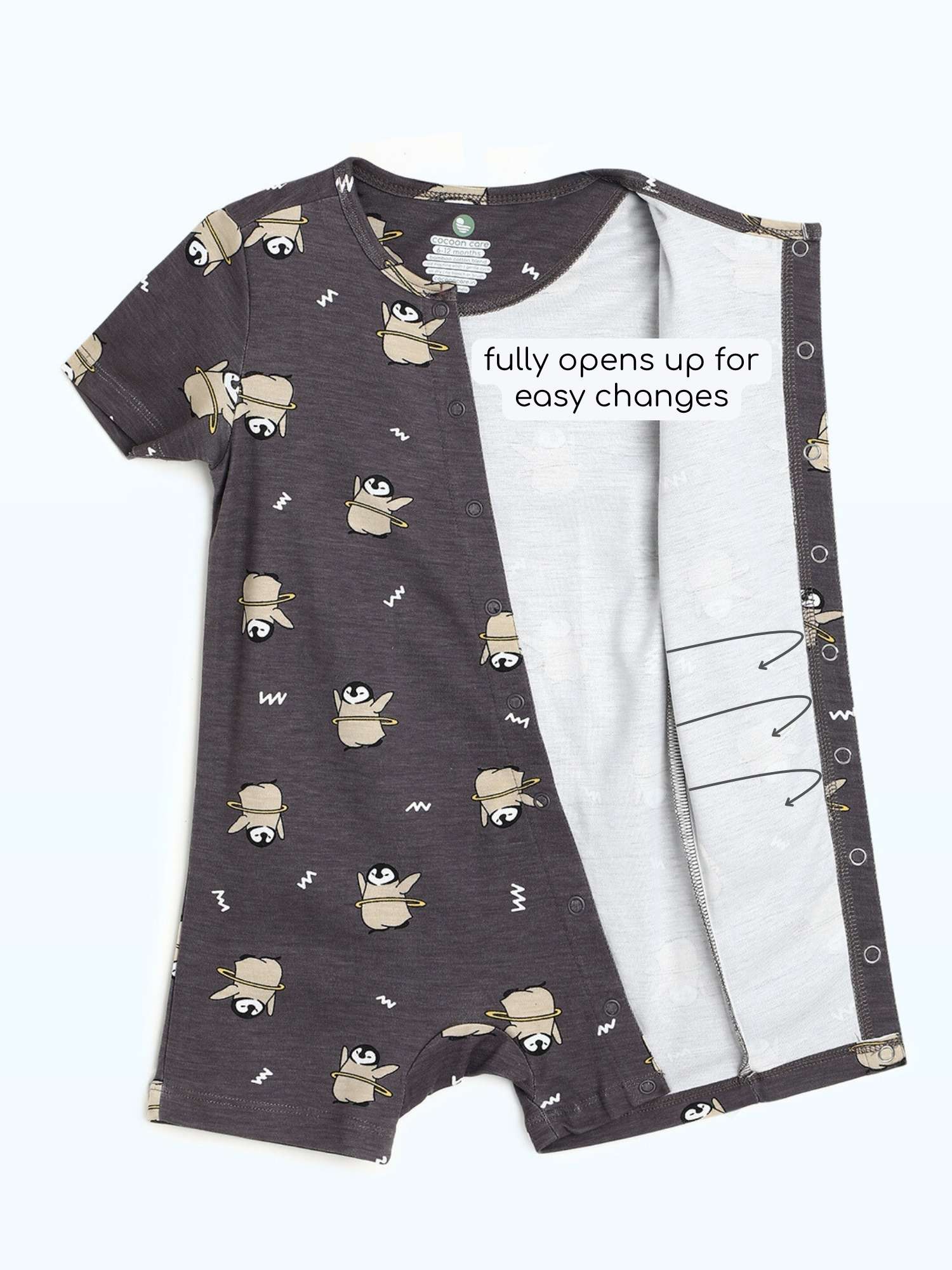 short sleeve bamboo knit romper with snap buttons