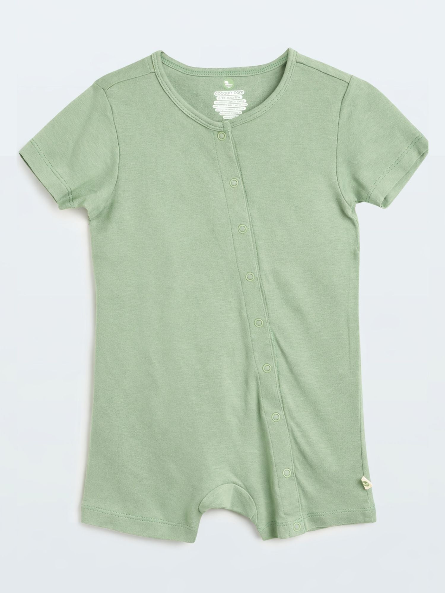 short sleeve bamboo knit romper with snap buttons