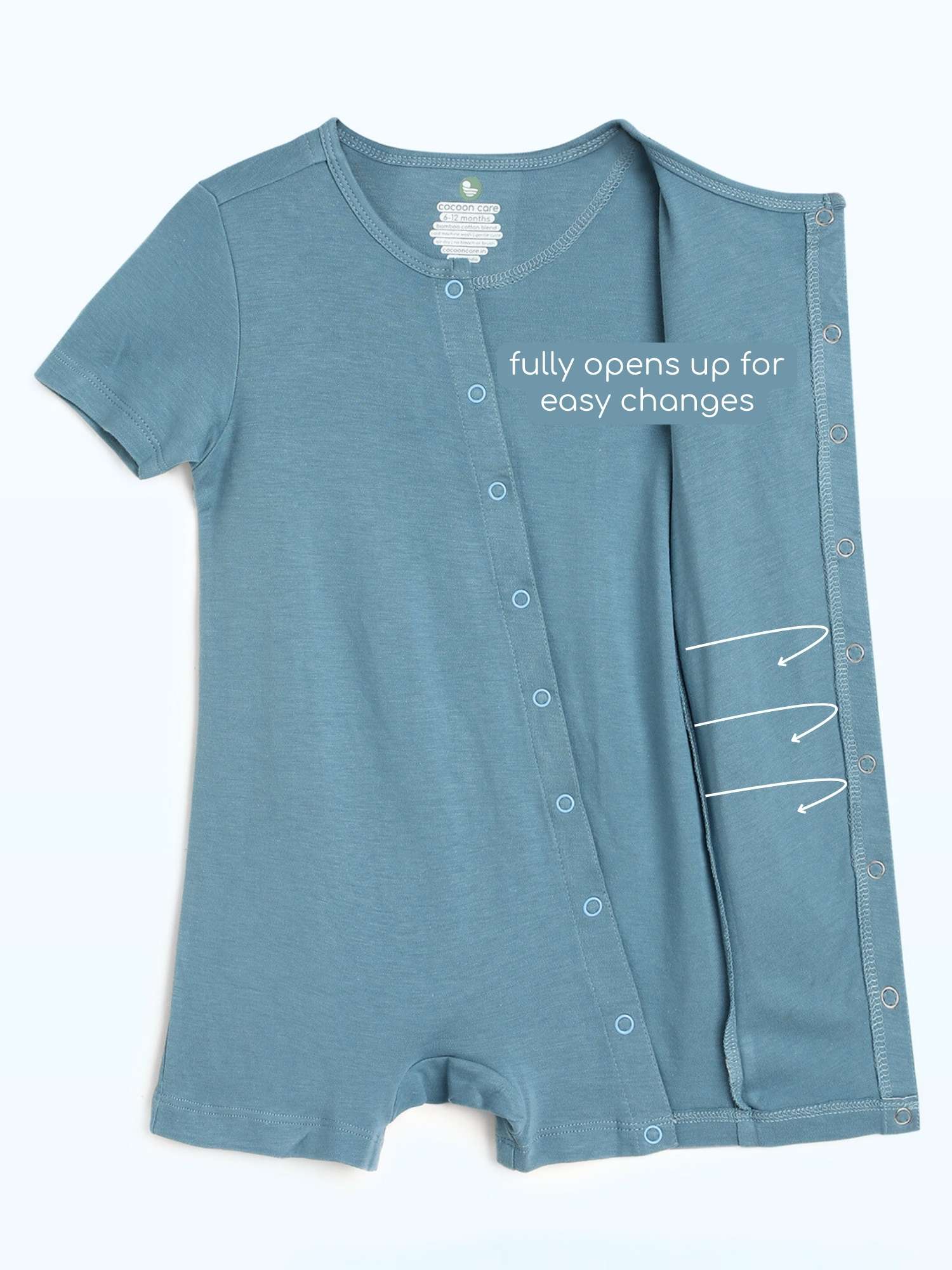 short sleeve bamboo knit romper with snap buttons