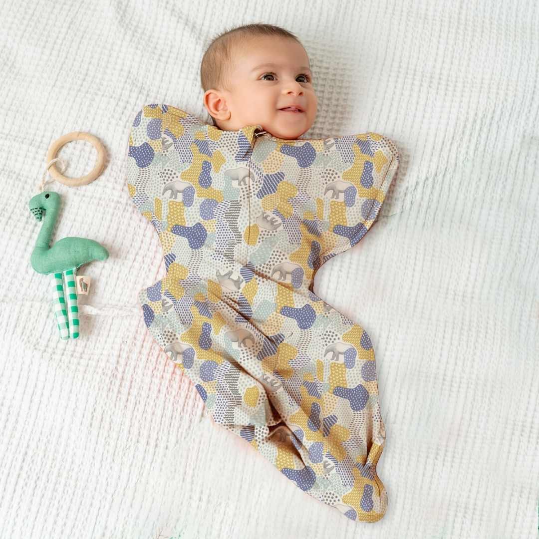 bamboo arms up swaddle pod for baby - prints