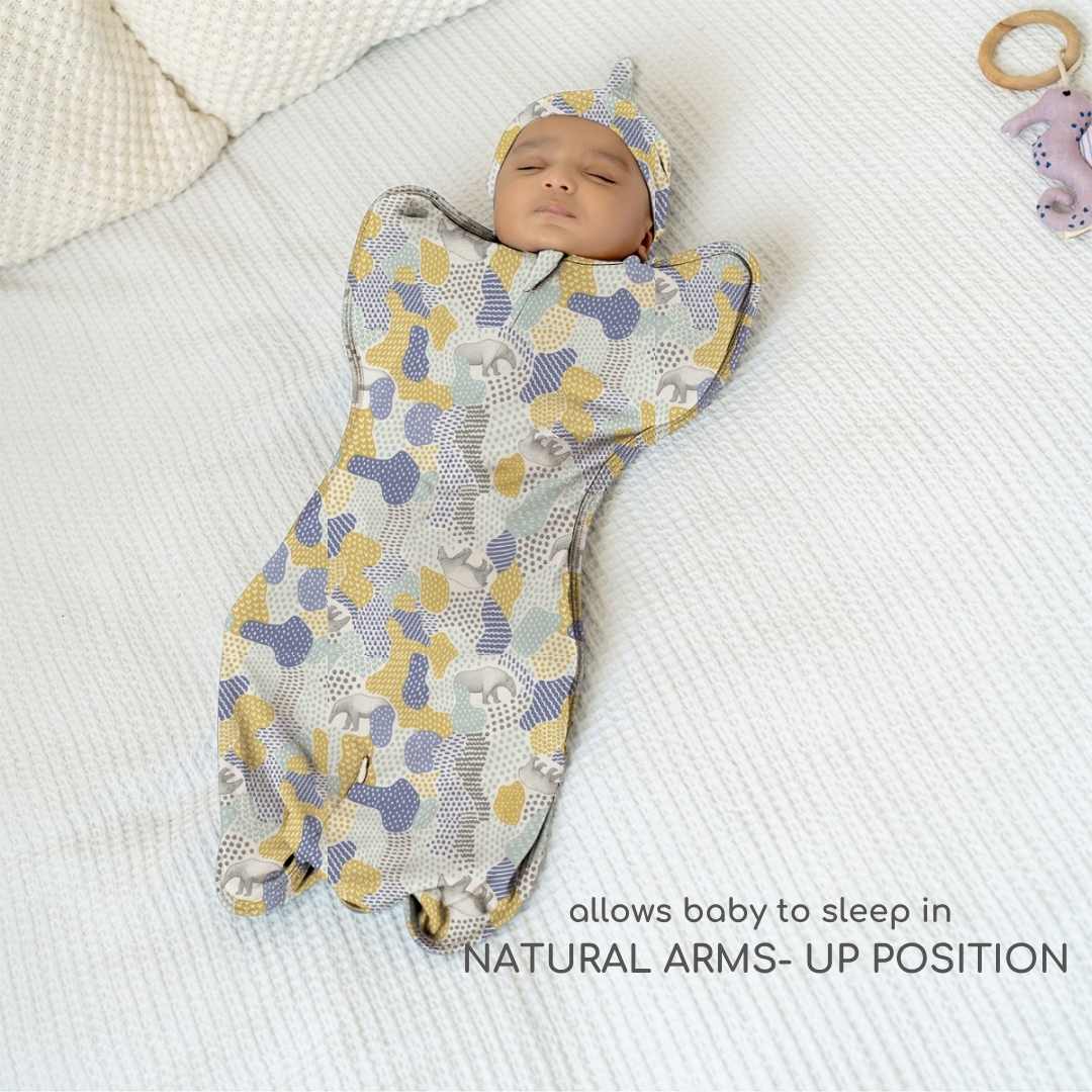 bamboo arms up swaddle pod for baby - prints