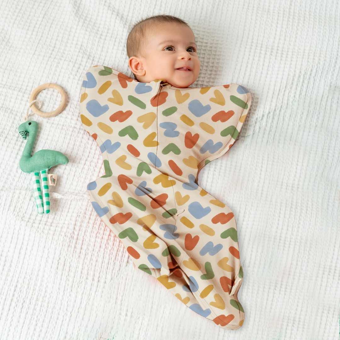 bamboo arms up swaddle pod for baby - prints