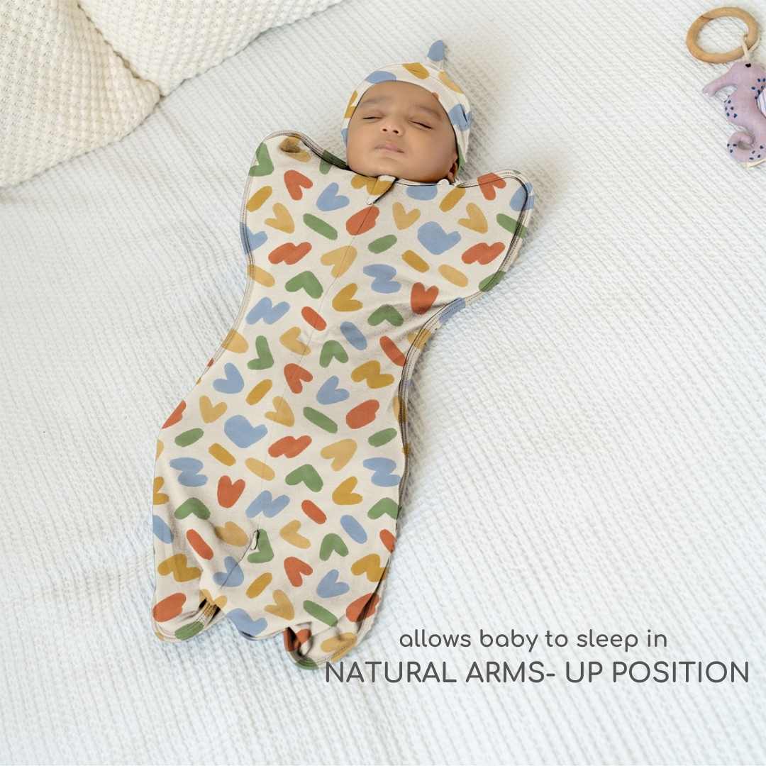bamboo arms up swaddle pod for baby - prints