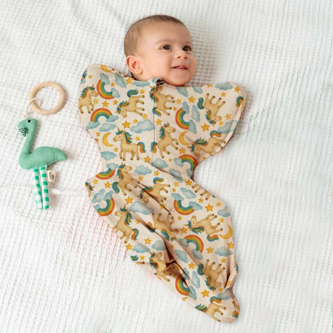 bamboo arms up swaddle pod for baby - prints