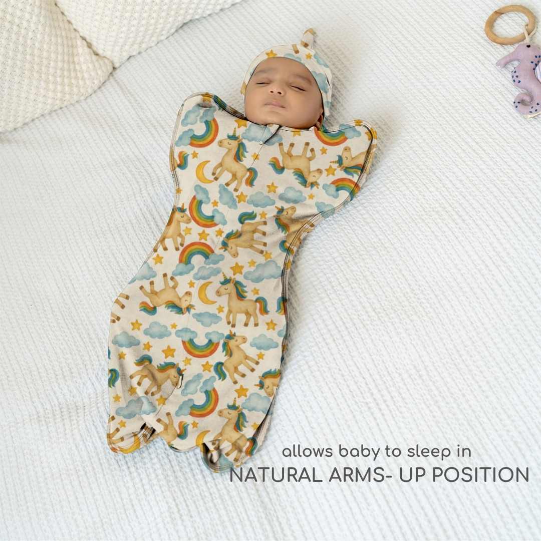 bamboo arms up swaddle pod for baby - prints