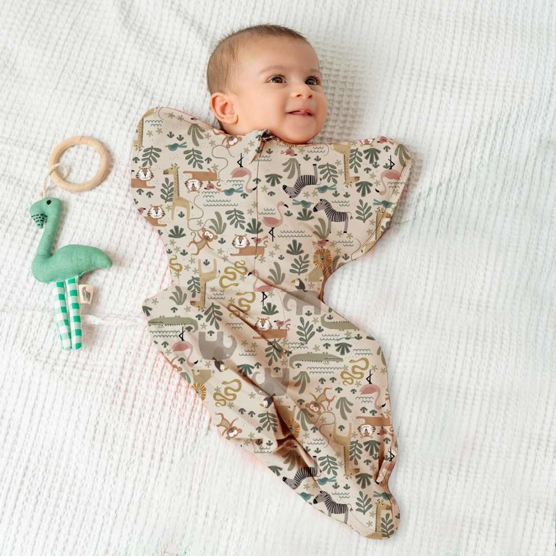 bamboo arms up swaddle pod for baby - prints