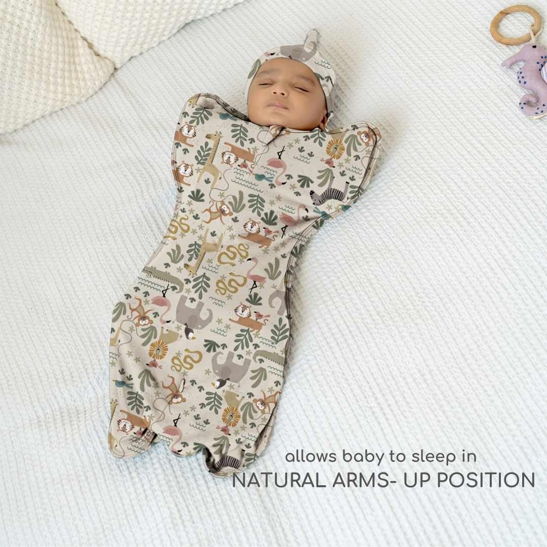 bamboo arms up swaddle pod for baby - prints