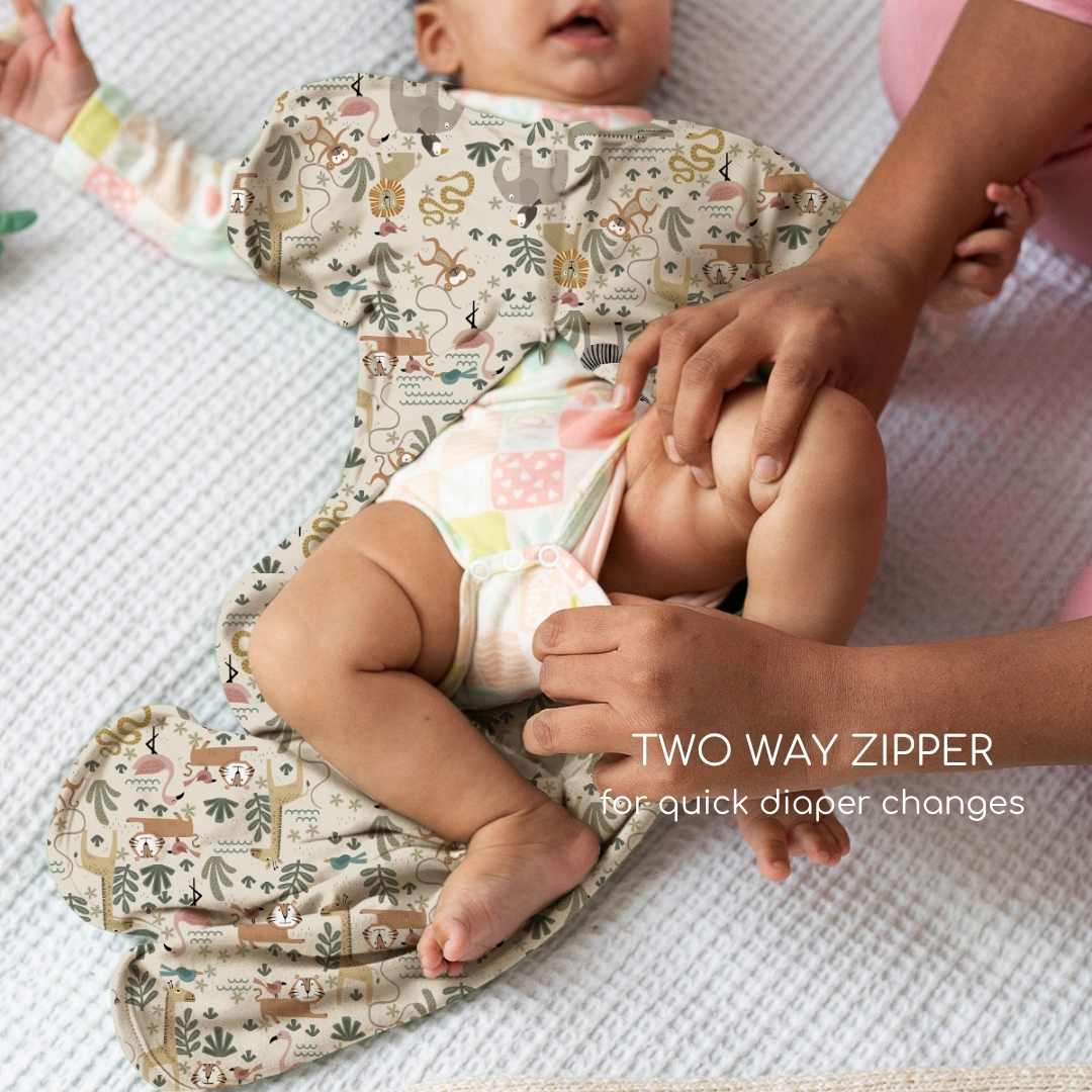 bamboo arms up swaddle pod for baby - prints