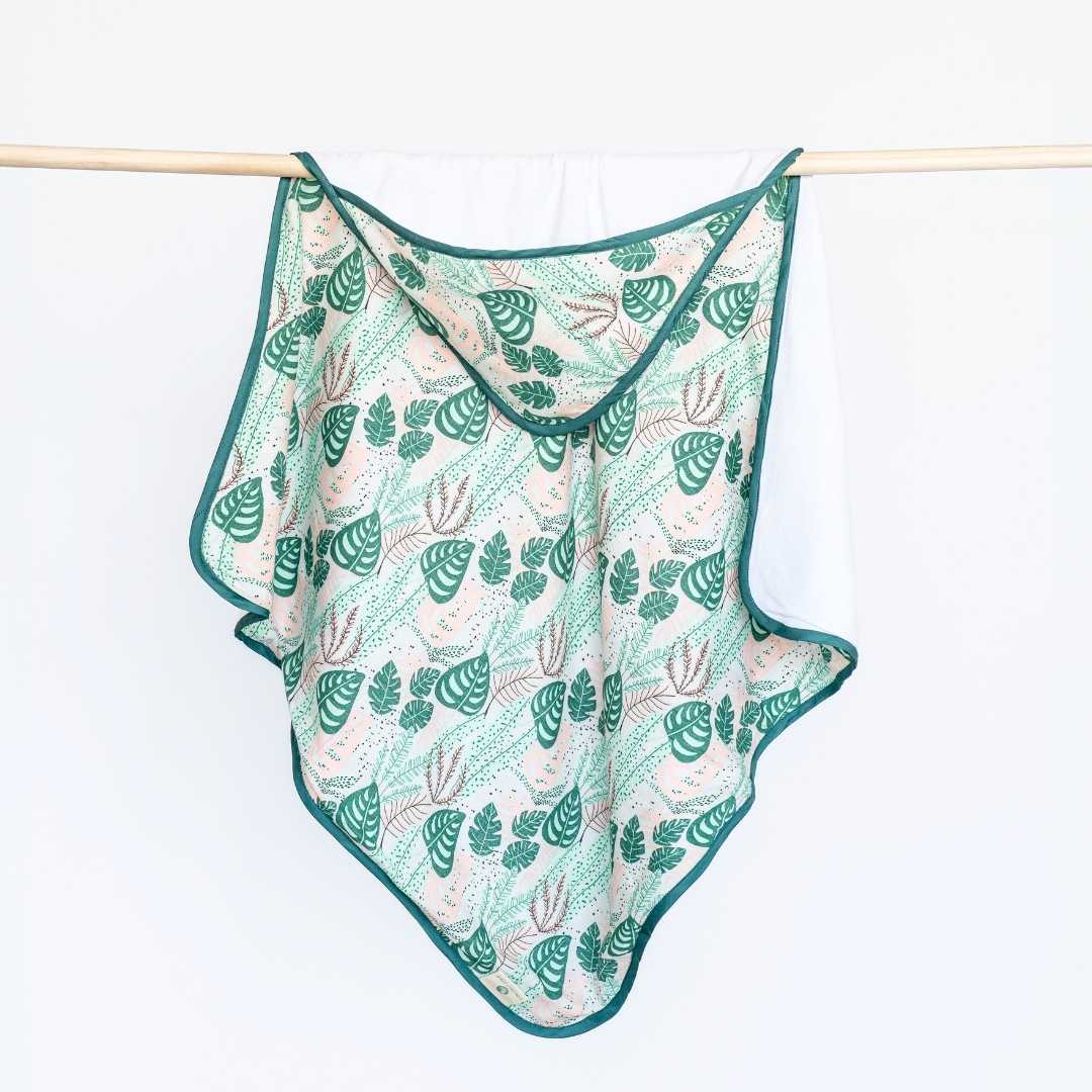 bamboo muslin + terry hooded towel - enchanted garden