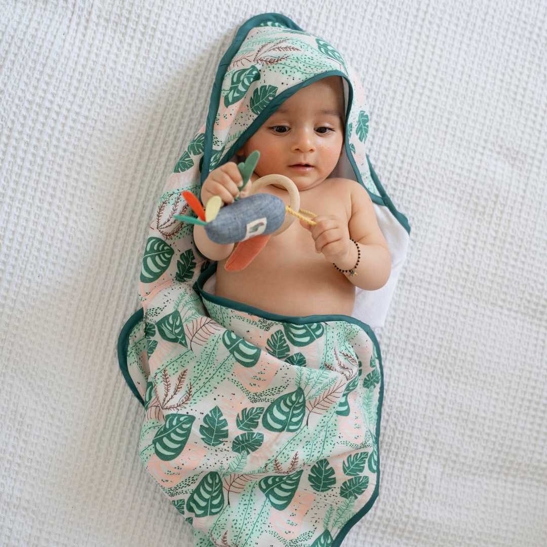 bamboo muslin + terry hooded towel - enchanted garden