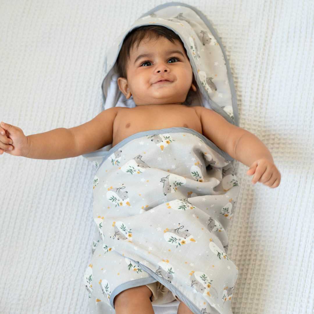bamboo muslin + terry hooded towel - into the wild