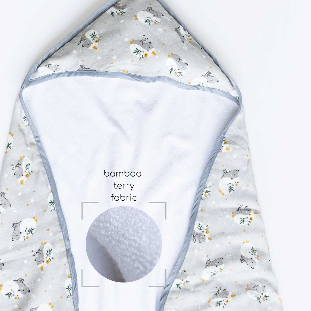 bamboo muslin + terry hooded towel - into the wild