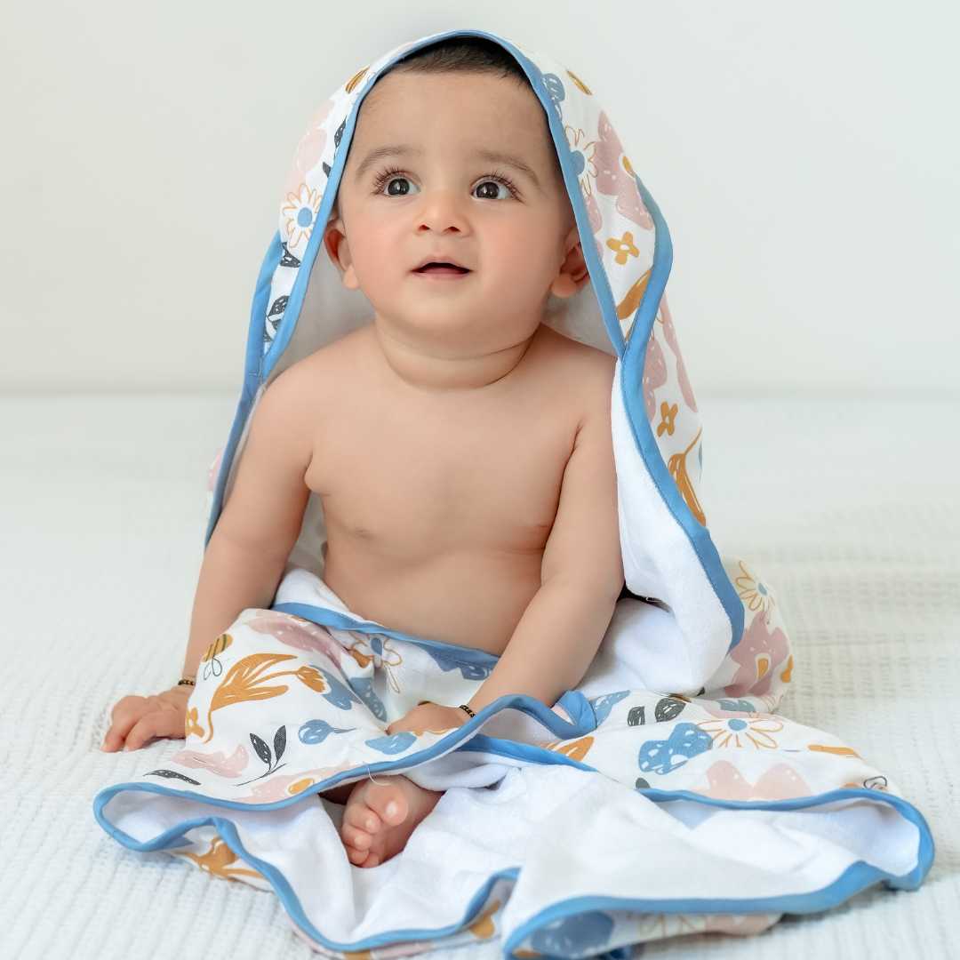bamboo muslin + terry hooded towel - enchanted garden