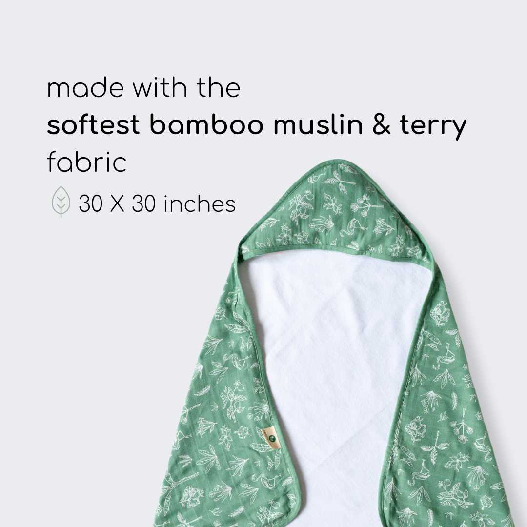 bamboo muslin + terry hooded towel - enchanted garden